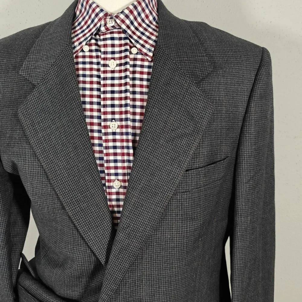 JOS A BANK‎ Men's Sport Coat Blazer Two Button Charcoal Houndstooth Wool 44L